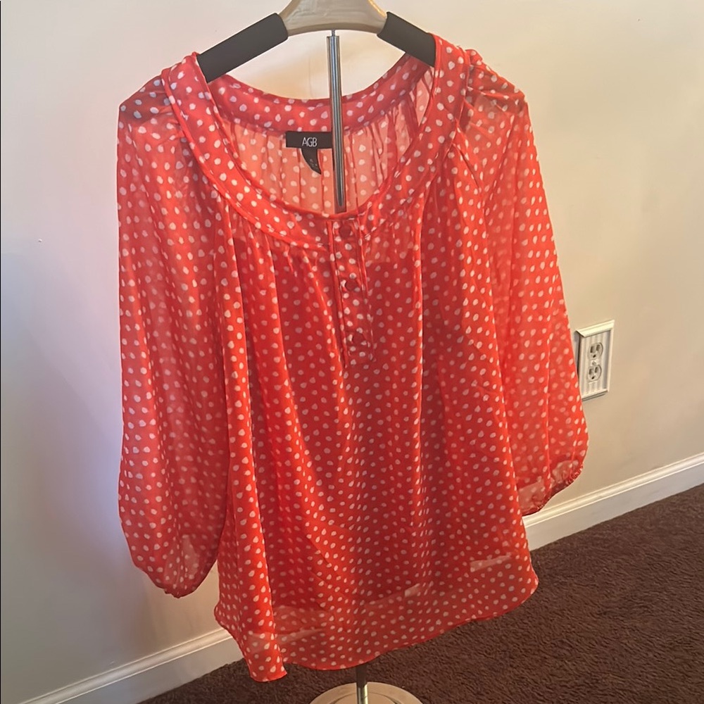 AGB Red Ruffled 3/4 Sleeve Blouse